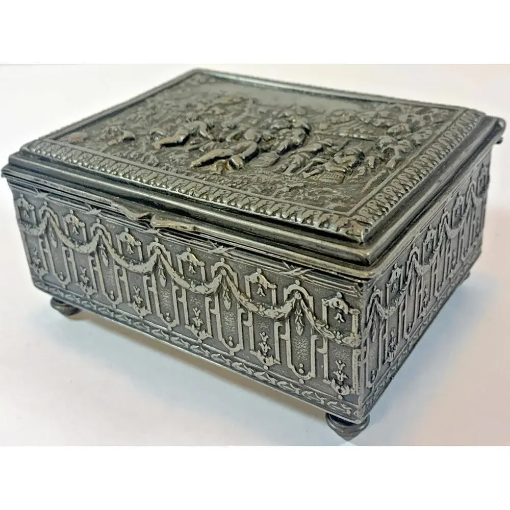 Antique Jennings Brothers JB Reposse Metal Jewelry Trinket Cigarette Box 8